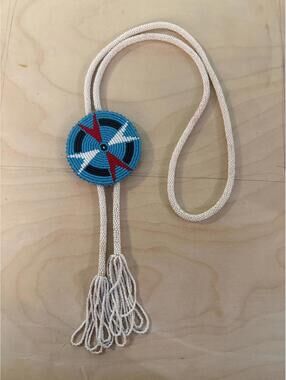 Vintage beaded Native American medallion bolo  Navajo necklace horse hair tassel